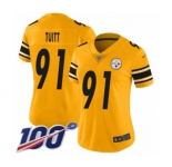 Women's Pittsburgh Steelers #91 Stephon Tuitt Limited Gold Inverted Legend 100th Season Football Jersey
