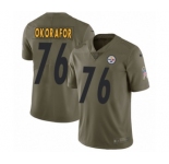 Youth Nike Pittsburgh Steelers #76 Chukwuma Okorafor Limited Olive 2017 Salute to Service NFL Jersey