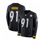 Youth Nike Pittsburgh Steelers #91 Kevin Greene Limited Black Therma Long Sleeve NFL Jersey