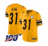 Youth Pittsburgh Steelers #31 Justin Layne Limited Gold Inverted Legend 100th Season Football Jersey
