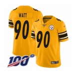 Youth Pittsburgh Steelers #90 T. J. Watt Limited Gold Inverted Legend 100th Season Football Jersey