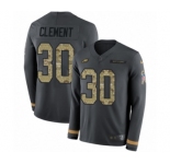 Men's Nike Philadelphia Eagles #30 Corey Clement Limited Black Salute to Service Therma Long Sleeve NFL Jersey