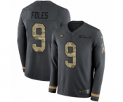 Men's Nike Philadelphia Eagles #9 Nick Foles Limited Black Salute to Service Therma Long Sleeve NFL Jersey