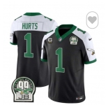 Men's Philadelphia Eagles #1 Jalen Hurts Black White F.U.S.E. Vapor Untouchable Limited 2024 Stitched Football Jersey