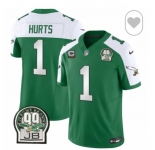 Men's Philadelphia Eagles #1 Jalen Hurts Green White F.U.S.E. Vapor Untouchable Limited 2024 Stitched Football Jersey