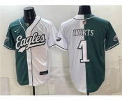 Men's Philadelphia Eagles #1 Jalen Hurts Green White Split Stitched Jersey