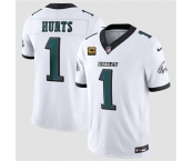 Men's Philadelphia Eagles #1 Jalen Hurts White 2026 F.U.S.E. 4-Star C Patch Vapor Untouchable Limited Football Stitched Jersey