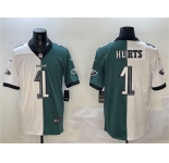 Men's Philadelphia Eagles #1 Jalen Hurts White & Green Split Vapor Untouchable Limited Football Stitched Jersey