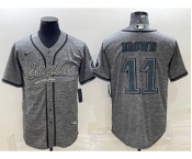 Men's Philadelphia Eagles #11 A. J. Brown Gray With Patch Cool Base Stitched Baseball Jersey