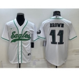Men's Philadelphia Eagles #11 A. J. Brown White With Patch Cool Base Stitched Baseball Jersey