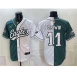 Men's Philadelphia Eagles #11 A.J. Brown Green White Split Stitched Jersey