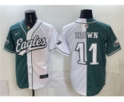 Men's Philadelphia Eagles #11 A.J. Brown Green White Split Stitched Jersey