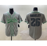 Men's Philadelphia Eagles #26 Saquon Barkley Gray Cool Base Stitched Baseball Jersey
