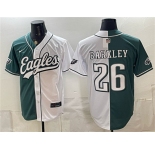 Men's Philadelphia Eagles #26 Saquon Barkley Green White Split Stitched Jersey