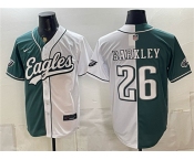 Men's Philadelphia Eagles #26 Saquon Barkley Green White Split Stitched Jersey