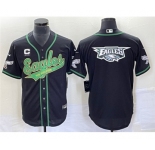 Men's Philadelphia Eagles Black Team Big Logo With C Patch Cool Base Stitched Baseball Jersey