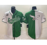 Men's Philadelphia Eagles Green White Split Team Big Logo With 3-star C Patch Cool Base Stitched Baseball Jersey