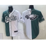 Men's Philadelphia Eagles Team Big Logo Green White Split Stitched Jersey
