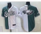 Men's Philadelphia Eagles Team Big Logo Green White Split Stitched Jersey