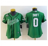 Women's Philadelphia Eagles #0 D’andre Swift Green With 3-Star C Cool Base Stitched Baseball Jersey