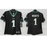 Women's Philadelphia Eagles #1 Jalen Hurts Black New Vapor Untouchable Limited Football Stitched Jersey