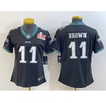 Women's Philadelphia Eagles #11 A. J. Brown Black 2025 Super Bowl LIX Patch Vapor Untouchable Limited Stitched Football Jersey