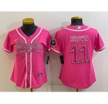 Women's Philadelphia Eagles #11 AJ Brown Pink With Patch Cool Base Stitched Baseball Jersey
