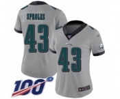 Women's Philadelphia Eagles #43 Darren Sproles Limited Silver Inverted Legend 100th Season Football Jersey