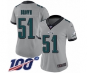 Women's Philadelphia Eagles #51 Zach Brown Limited Silver Inverted Legend 100th Season Football Jersey