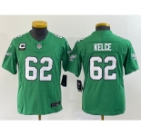 Women's Philadelphia Eagles #62 Jason Kelce Green 2023 F.U.S.E. With C Patch Stitched Football Jersey(Run Small)