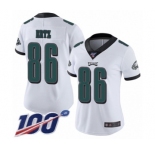 Women's Philadelphia Eagles #86 Zach Ertz White Vapor Untouchable Limited Player 100th Season Football Jersey