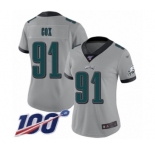 Women's Philadelphia Eagles #91 Fletcher Cox Limited Silver Inverted Legend 100th Season Football Jersey