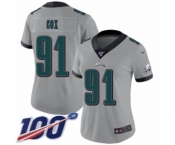 Women's Philadelphia Eagles #91 Fletcher Cox Limited Silver Inverted Legend 100th Season Football Jersey