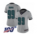 Women's Philadelphia Eagles #99 Jerome Brown Limited Silver Inverted Legend 100th Season Football Jersey
