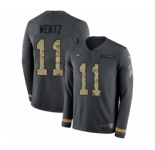Youth Nike Philadelphia Eagles #11 Carson Wentz Limited Black Salute to Service Therma Long Sleeve NFL Jersey