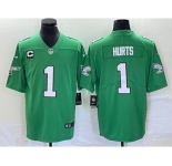 Youth Philadelphia Eagles #1 Jalen Hurts Green Vapor Limited With C Patch Stitched Football Jersey