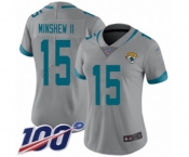 Women's Jacksonville Jaguars #15 Gardner Minshew II Silver Inverted Legend Limited 100th Season Football Jersey