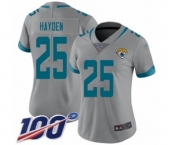Women's Jacksonville Jaguars #25 D.J. Hayden Silver Inverted Legend Limited 100th Season Football Jersey