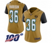 Women's Jacksonville Jaguars #36 Ronnie Harrison Limited Gold Rush Vapor Untouchable 100th Season Football Jersey