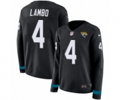 Women's Nike Jacksonville Jaguars #4 Josh Lambo Limited Black Therma Long Sleeve NFL Jersey