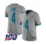 Youth Jacksonville Jaguars #4 Josh Lambo Silver Inverted Legend Limited 100th Season Football Jersey