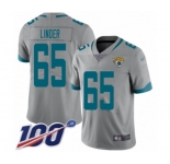 Youth Jacksonville Jaguars #65 Brandon Linder Silver Inverted Legend Limited 100th Season Football Jersey