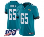 Youth Jacksonville Jaguars #65 Brandon Linder Teal Green Alternate Vapor Untouchable Limited Player 100th Season Football Jersey