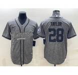 Men's Indianapolis Colts #28 Jonathan Taylor Grey Gridiron With Patch Cool Base Stitched Baseball Jersey