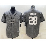 Men's Indianapolis Colts #28 Jonathan Taylor Grey Gridiron With Patch Cool Base Stitched Baseball Jerseys