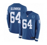 Men's Indianapolis Colts #64 Mark Glowinski Limited Blue Therma Long Sleeve Football Jersey