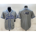 Men's Indianapolis Colts Grey Team Big Logo With Patch Cool Base Stitched Baseball Jersey