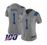 Women's Indianapolis Colts #1 Pat McAfee Limited Gray Inverted Legend 100th Season Football Jersey
