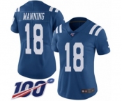 Women's Indianapolis Colts #18 Peyton Manning Limited Royal Blue Rush Vapor Untouchable 100th Season Football Jersey