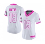 Women's Indianapolis Colts #19 Johnny Unitas Limited White Pink Rush Fashion Football Jersey